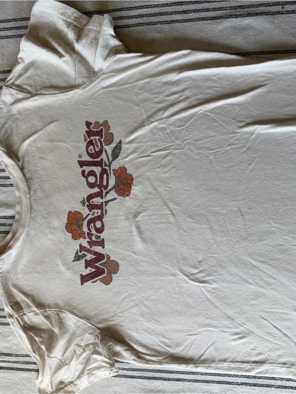 Wrangler Cream Tee with Orange Floral Logo Girls Medium